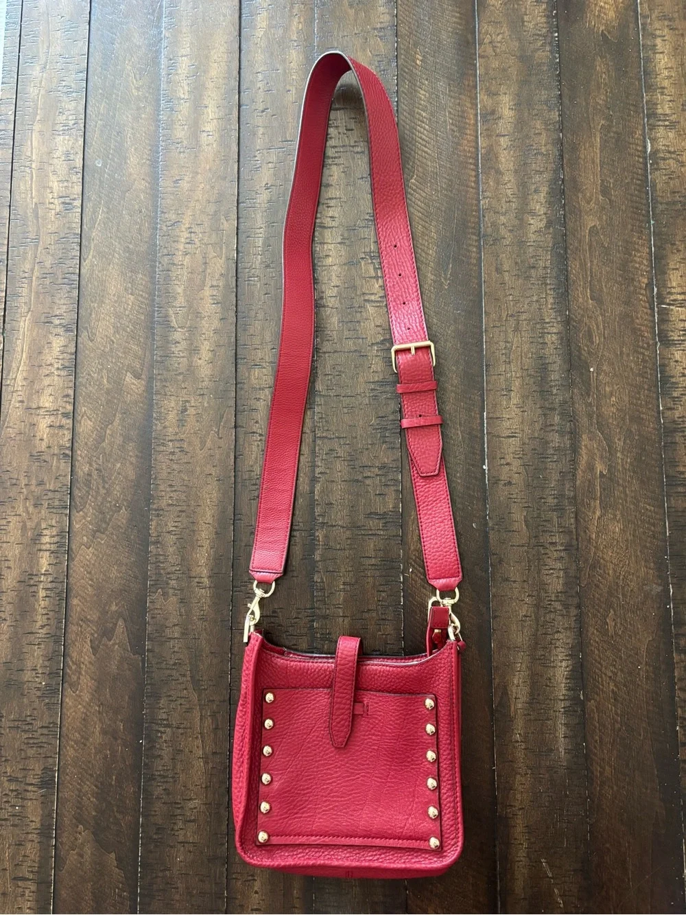 Rebecca Minkoff Red Crossbody Unlined Leather Purse with Silver Studs - Picture 1 of 10